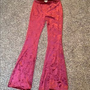 Velvet embossed flower print flare pants